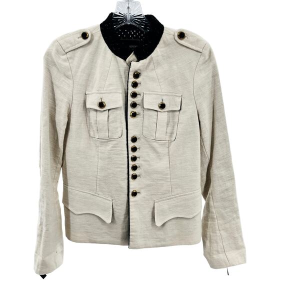 Kinder Aggugini for Macy's Cream Linen Military Black Trim Ribbon Cuff Blazer XS - Picture 2 of 12